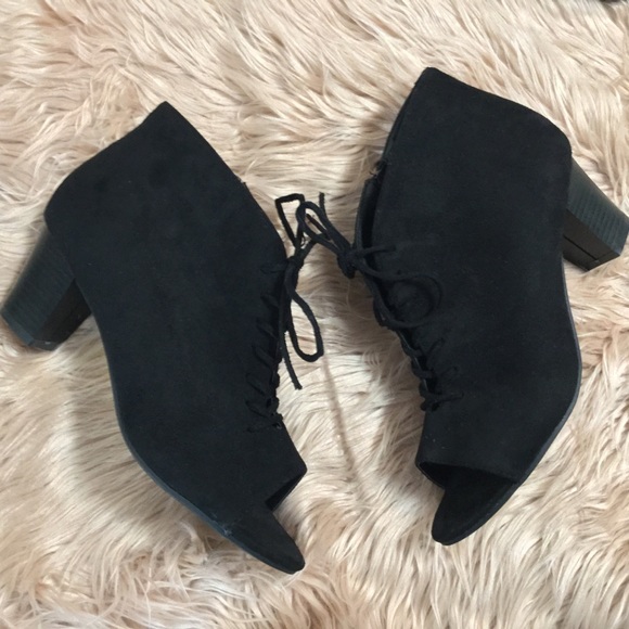 Catherines Shoes - Catherines | Black Peep Toe Lace Up Heeled Bootie